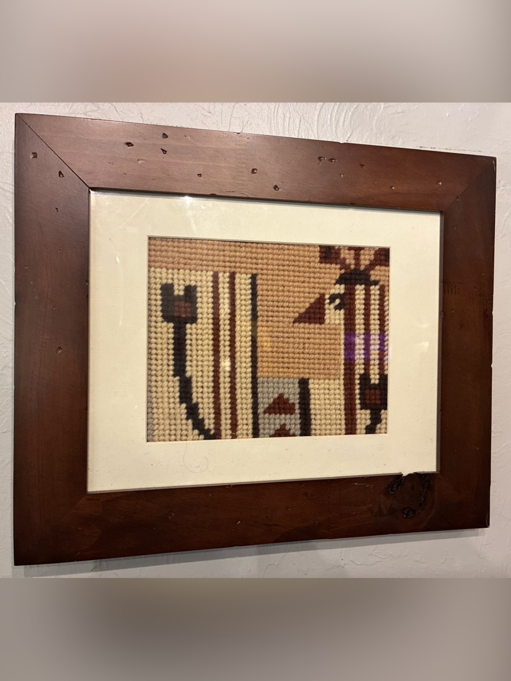 Vintage Yarn Art Framed Southwest Needlepoint Textile Crewel Santa Fe